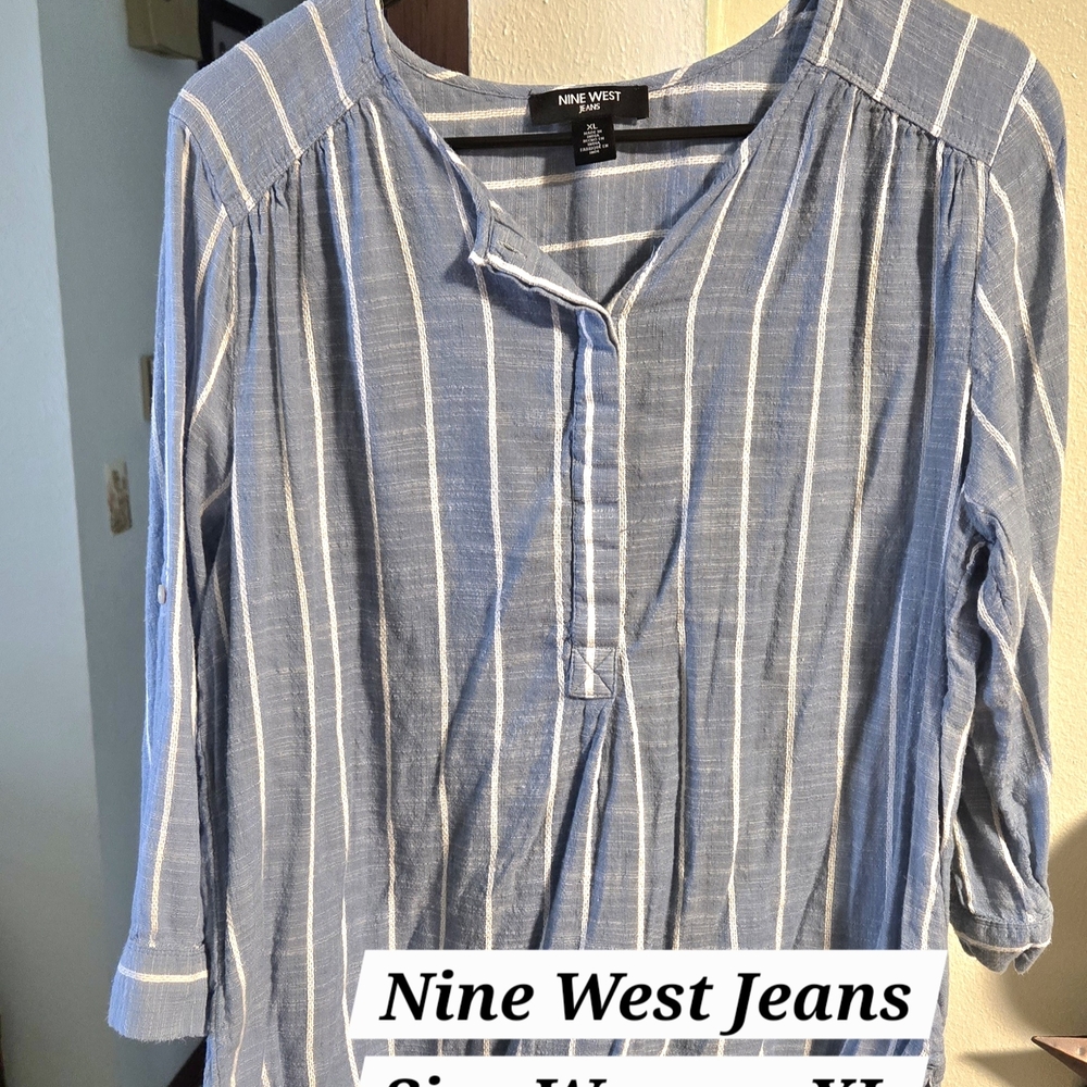 Nine West Light Blue and White Striped Women's Tunic